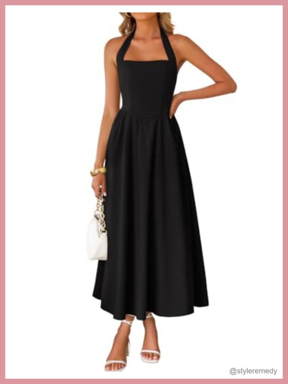 Sleeveless Halter Neck Backless High Waist A-Line Midi Dress Vacation